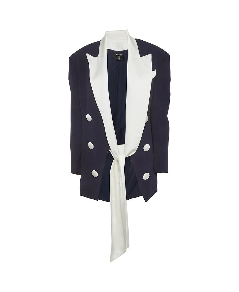 Pre-Owned Balmain Women's Crepe And Satin Collar Tie Up Blazer