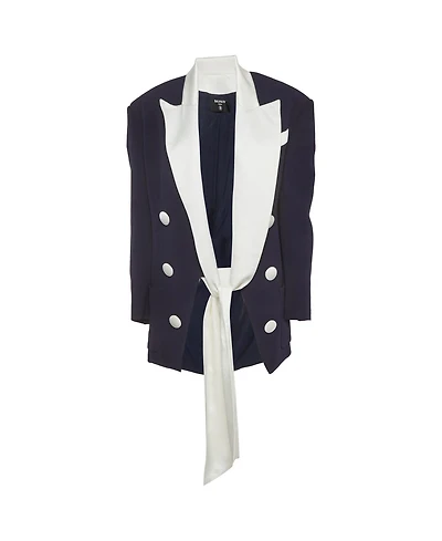 Pre-Owned Balmain Women's Crepe And Satin Collar Tie Up Blazer