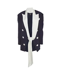 Pre-Owned Balmain Women's Crepe And Satin Collar Tie Up Blazer