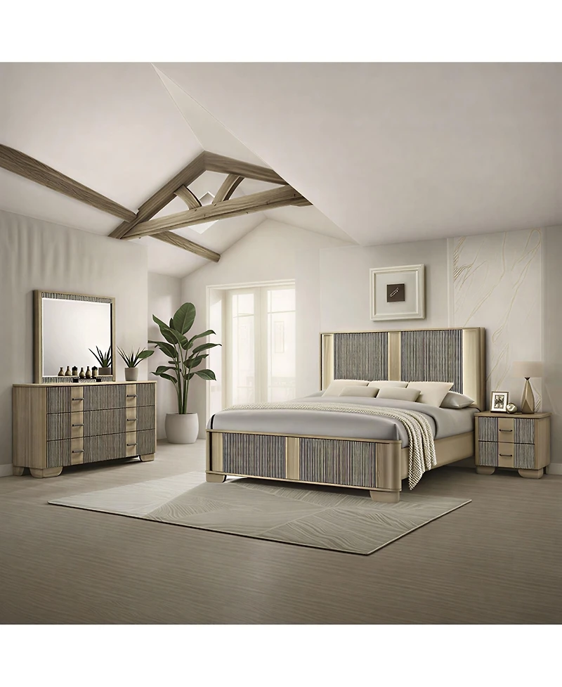 Kings Brand Furniture 5 and 6 Piece Bedroom Set, King Size Bed with Dresser, Mirror, Chest and Nightstand