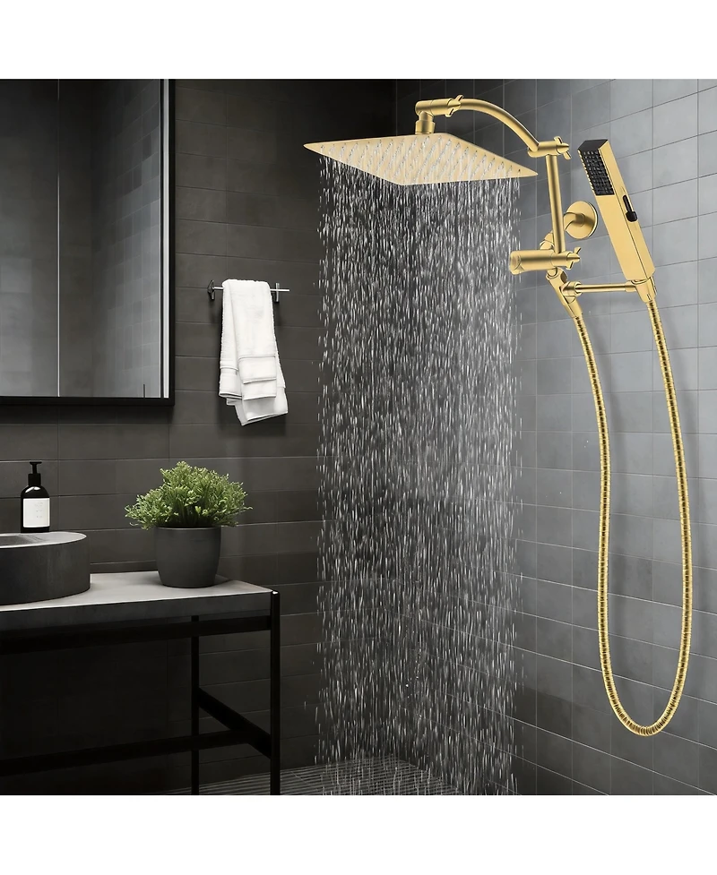 Cyqbd 10'' Metal Rain Shower Head Handheld Spray Extension Arm Hose Kit