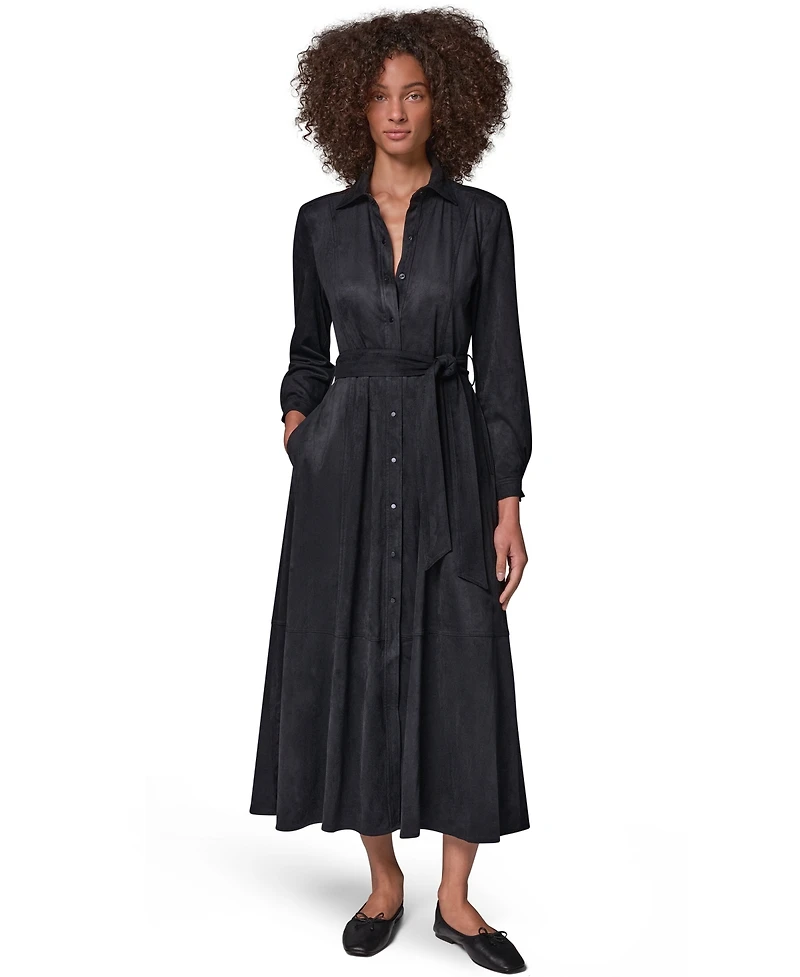 Donna Karan Weekend Women's Microsuede Long-Sleeve Collared Midi Duster Coat