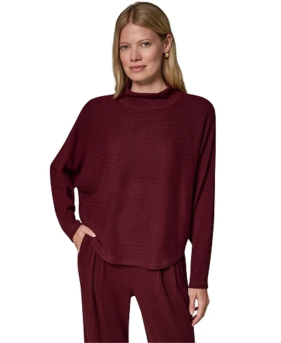 Donna Karan Weekend Women's Brushed-Rib Dolman-Sleeve Mock Neck Pullover