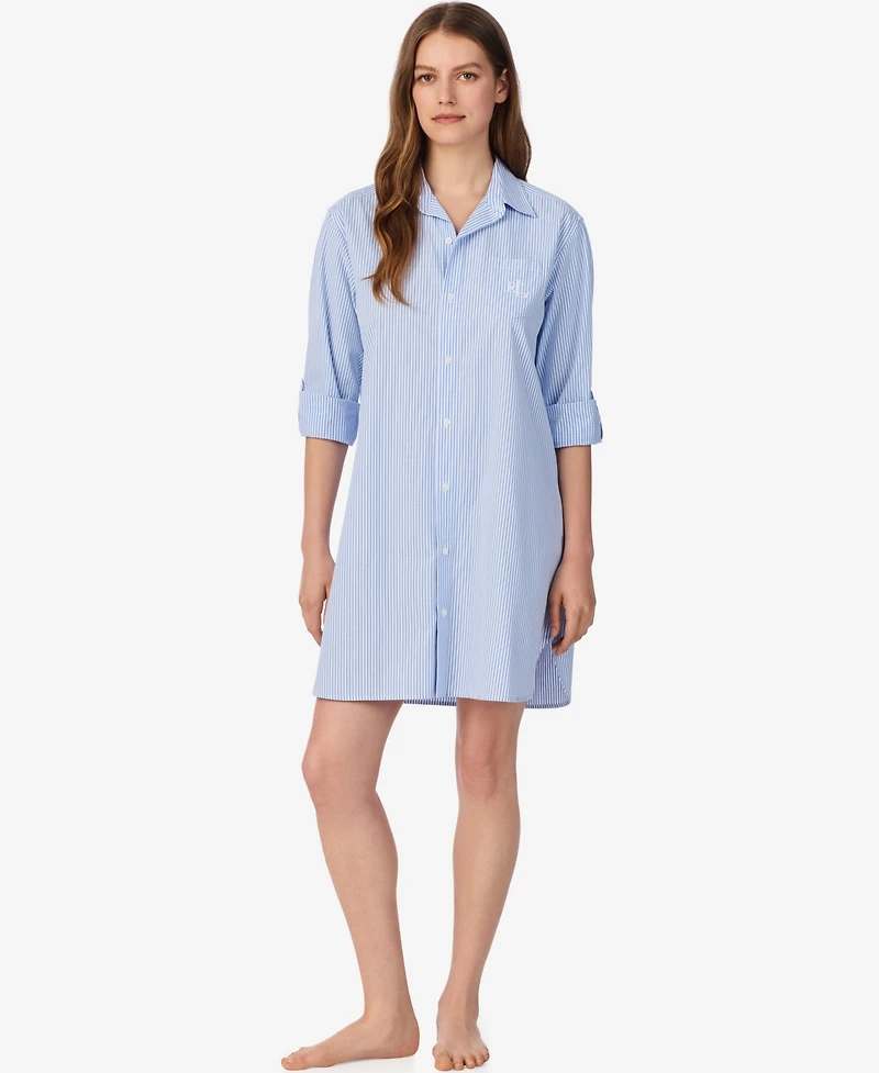 Lauren Ralph Women's Long-Sleeve Roll-Tab His Shirt Sleepshirt