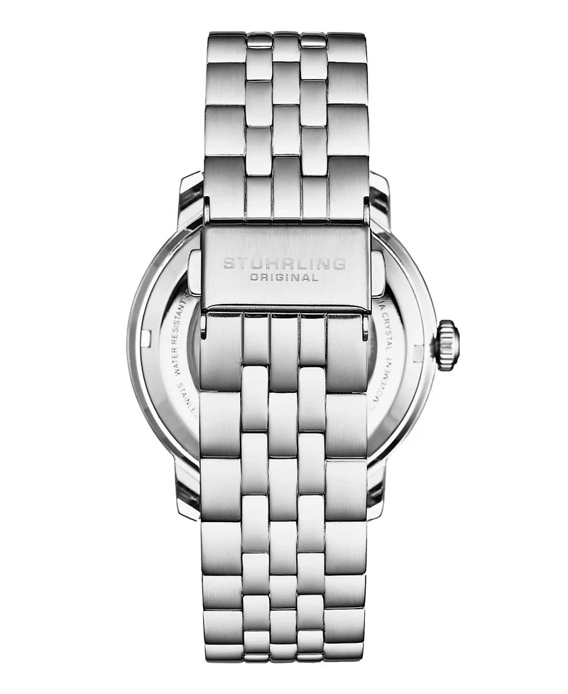 Stuhrling Atrium 4031 Men s Automatic Skeleton Watch – 42mm, Silver-Tone Case & Bracelet