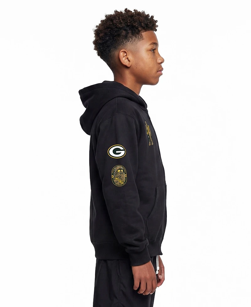 Champion Big Boys and Girls Black Green Bay Packers Disney X Full-Zip Hoodie