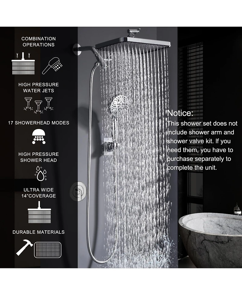 Cyqbd 14" Rain Shower Head Handheld Set Classic Multi-function