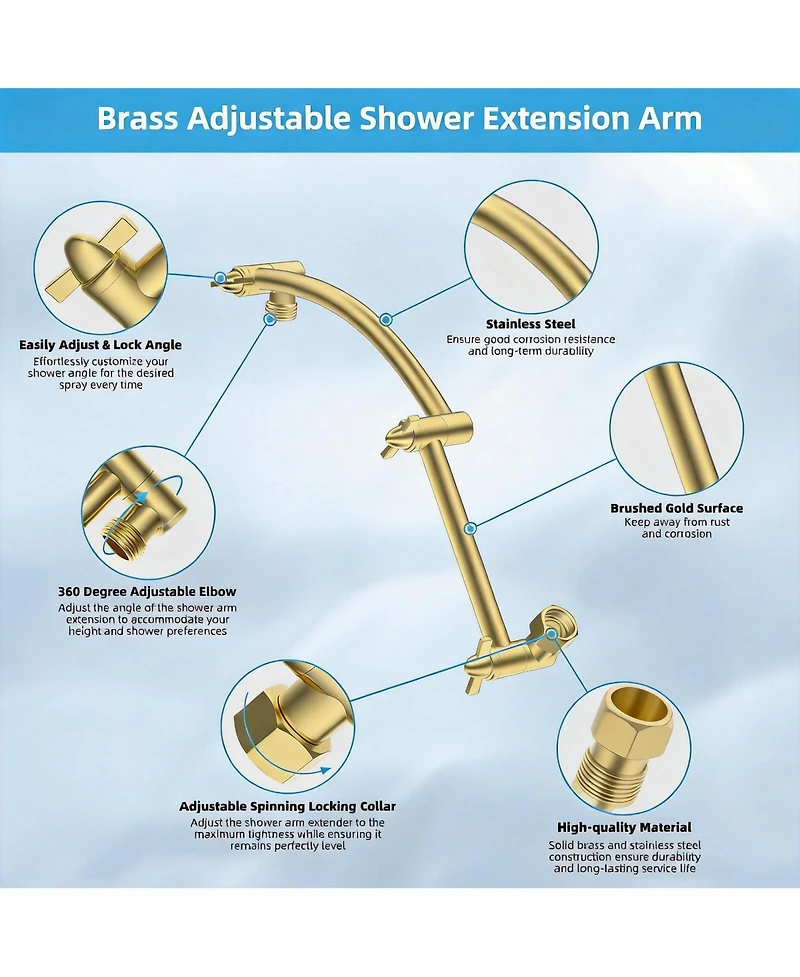 Cyqbd 10''Metal Rain Shower Head Extension Arm Square