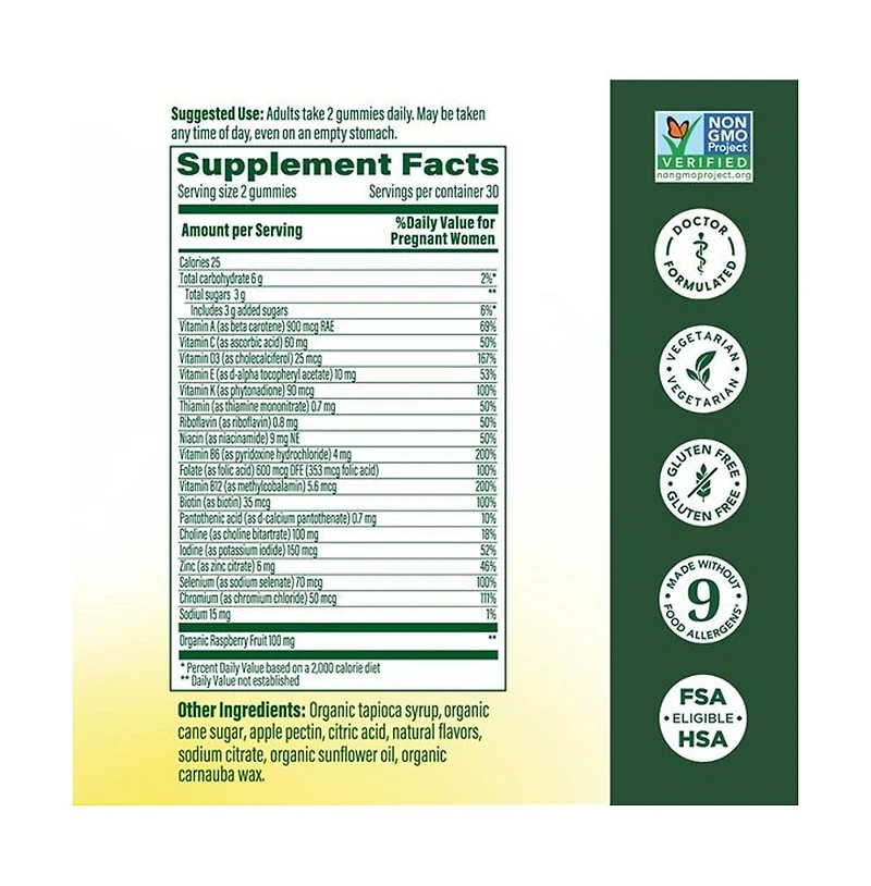MegaFood Baby and Me 2 Prenatal Gummies Folic Acid and Choline 60 Raspberry Gummies