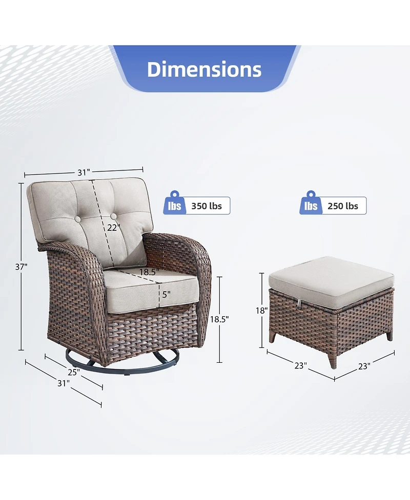 Pocassy 4 Pieces Patio Conversation Set, Wicker Chairs Set of 2 and Ottomans with Cushions, High Back Curved Armrest