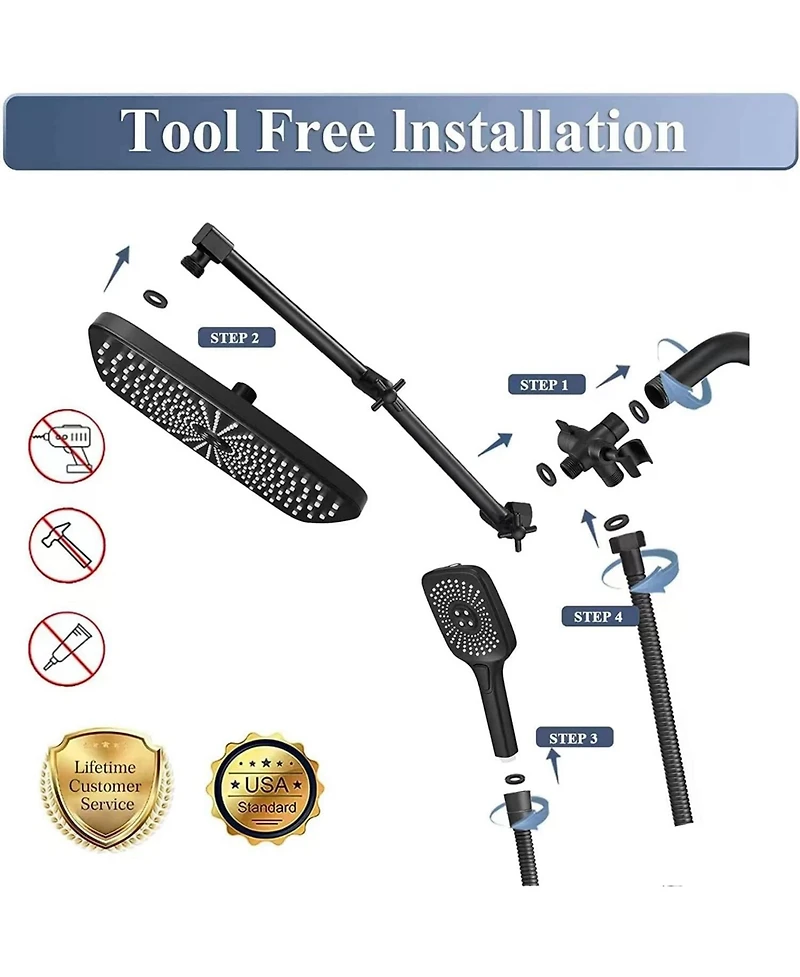 Cyqbd 12" Rain Shower Head Handheld Spray Adjustable Arm Diverter