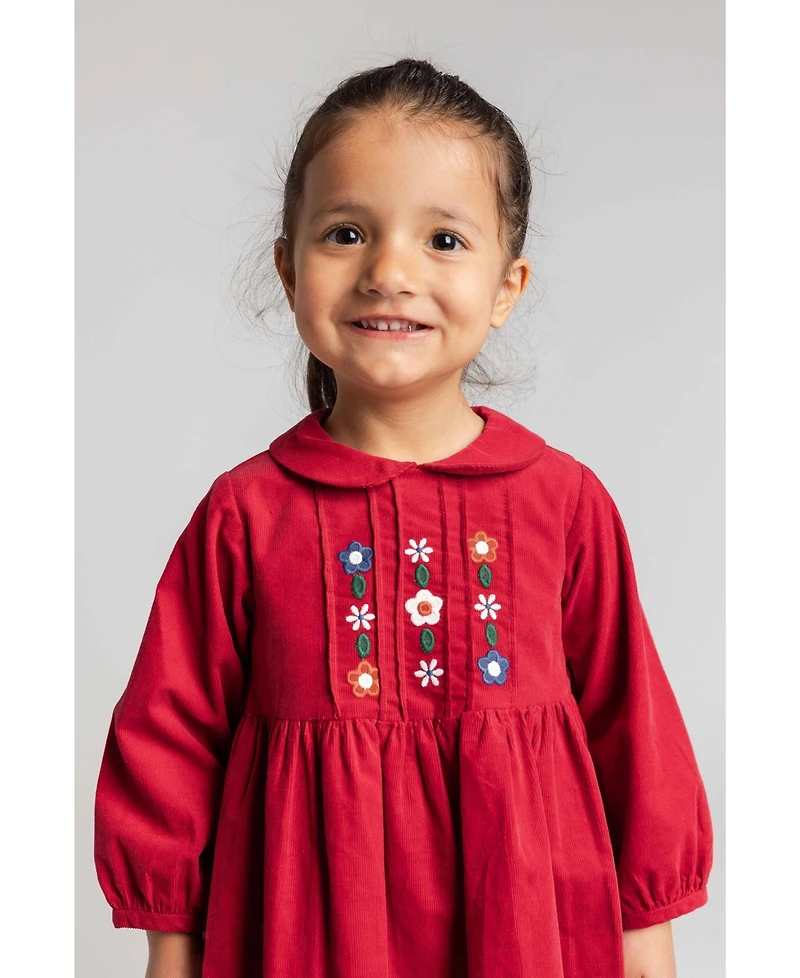 Florence Eiseman Girls' 4-16 Corduroy Floral Peter-Pan-Collar Dress
