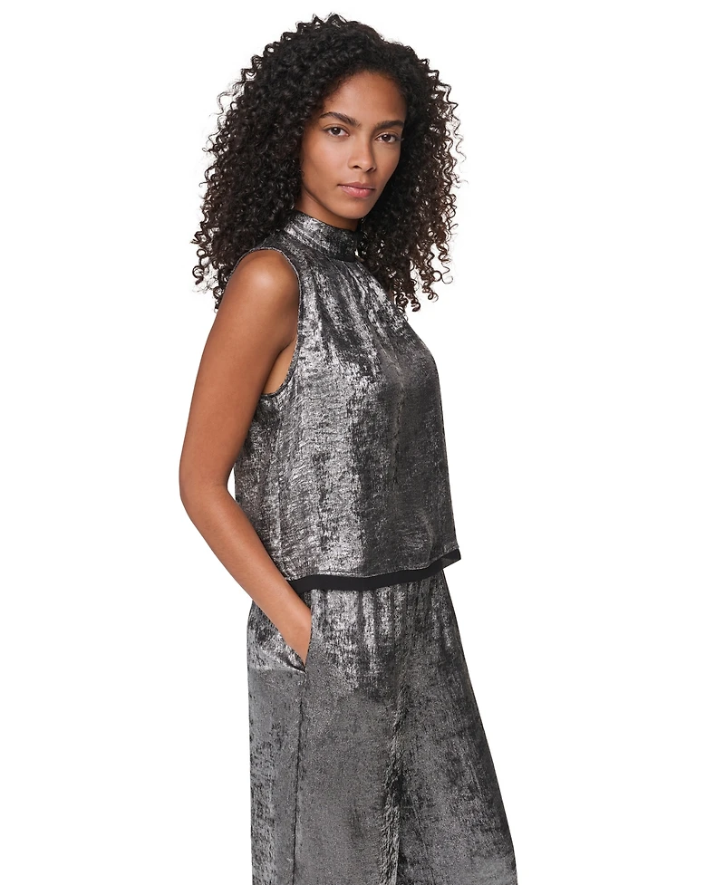 Dkny Women's Empire State Steel Mock Neck Swing Cocktail Blouse