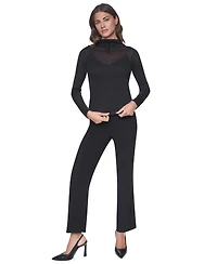 Dkny Women's Mock Neck Long Sleeve Sheer Blouse