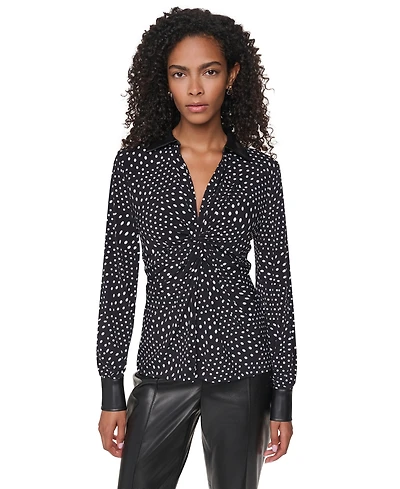 Dkny Women's Long-Sleeve Twist-Front Polka-Dots Blouse