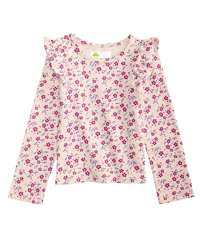 Epic Threads Toddler Girls' 2T-5T Floral-Print Long-Sleeve Ruffled Cotton-Blend Shirt, Macy's Exclusive
