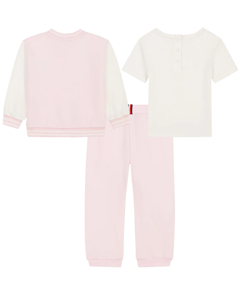 Tommy Hilfiger Baby Girls' Fleece Easy-On/Easy-Off Jacket, T-Shirt and Joggers, 3-Piece Set