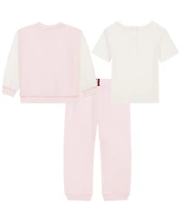 Tommy Hilfiger Baby Girls' Fleece Easy-On/Easy-Off Jacket, T-Shirt and Joggers, 3-Piece Set