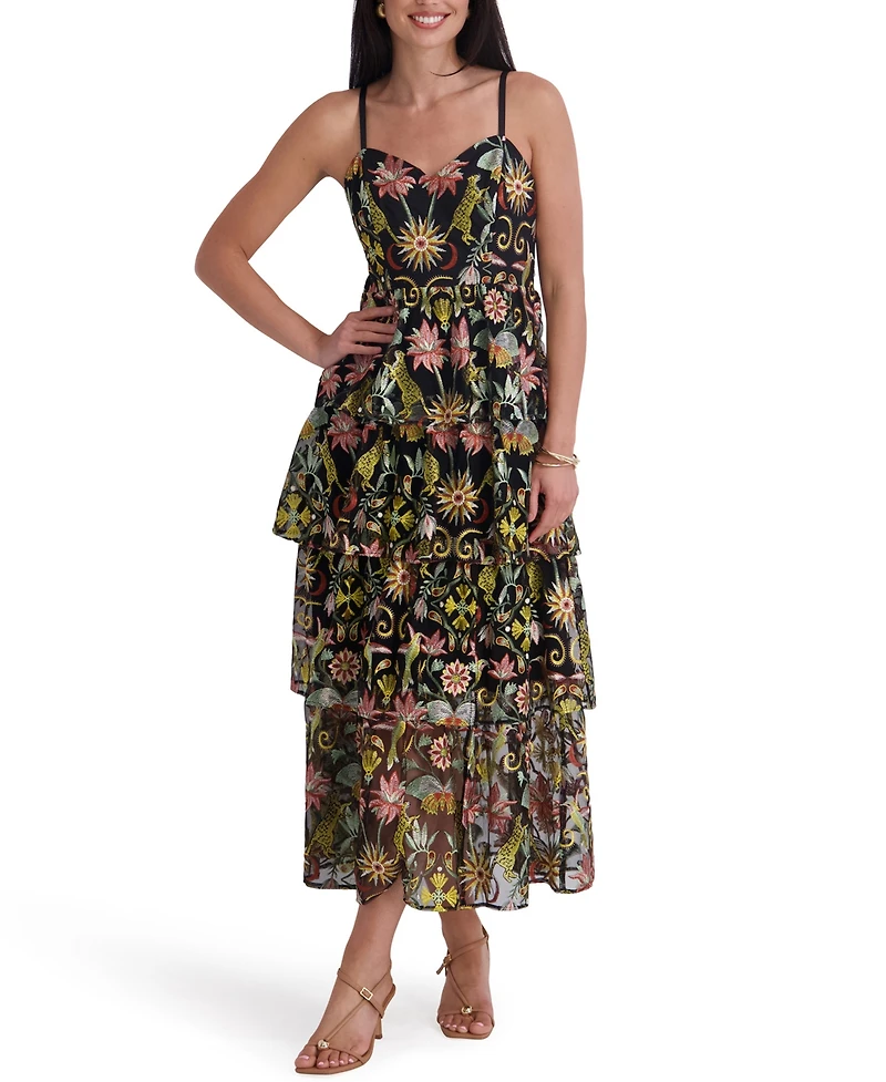 Siena Women's Embroidered Mesh Sleeveless Maxi Dress