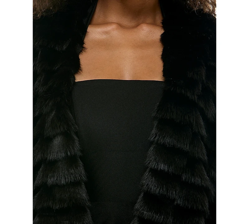 Seni & Cade Women's Tiered Cropped Faux Fur Shawl Jacket