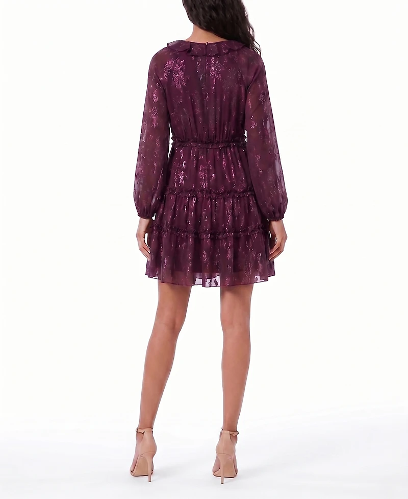 Taylor Petite Clip Tiered Floral Long-Sleeve Dress
