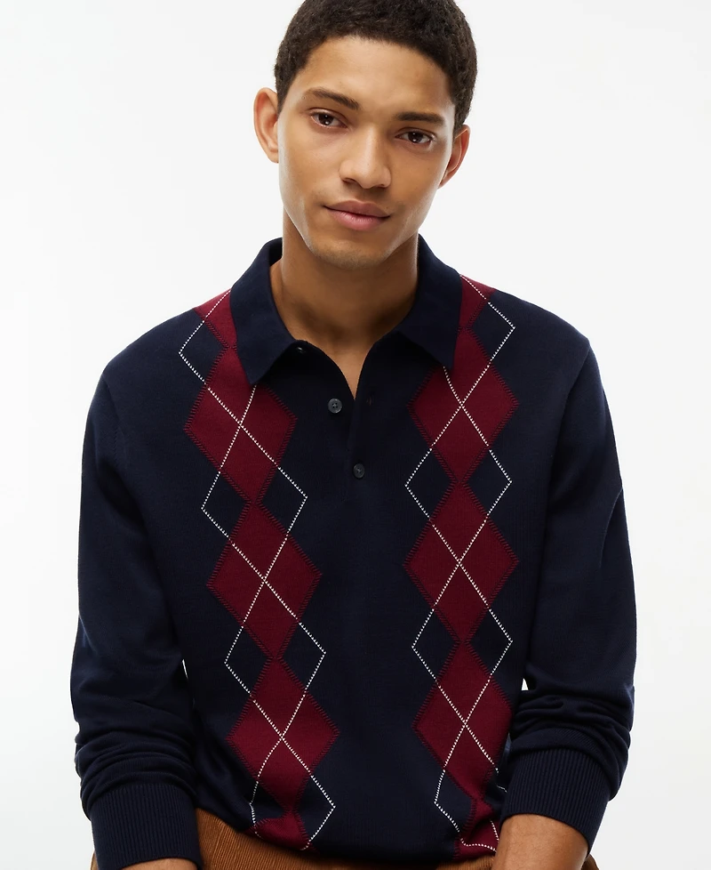 Tommy Hilfiger Men's Placed Argyle Long-Sleeve Polo Shirt