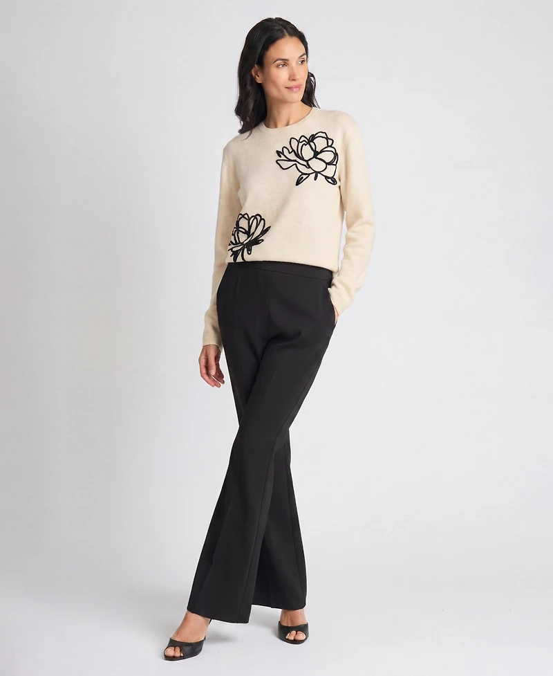 Vince Camuto Women's Chenille Floral Embroidery Crewneck Sweater