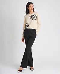Vince Camuto Women's Chenille Floral Embroidery Crewneck Sweater