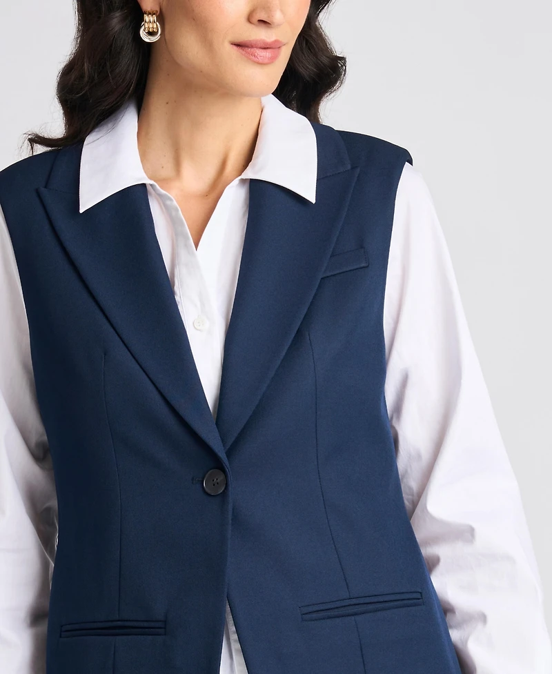 Vince Camuto Women's Twofer Long-Sleeve Collared Work Vest