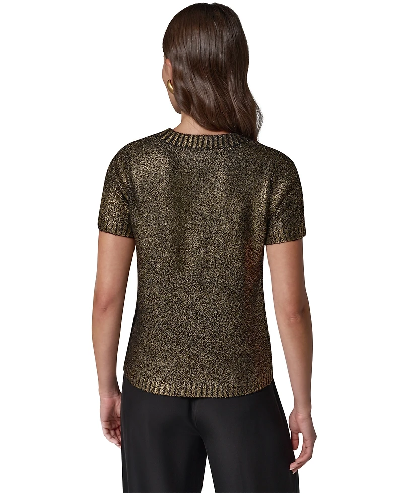 Donna Karan New York Women's Foil Boucle Short-Sleeve Crewneck Sweater