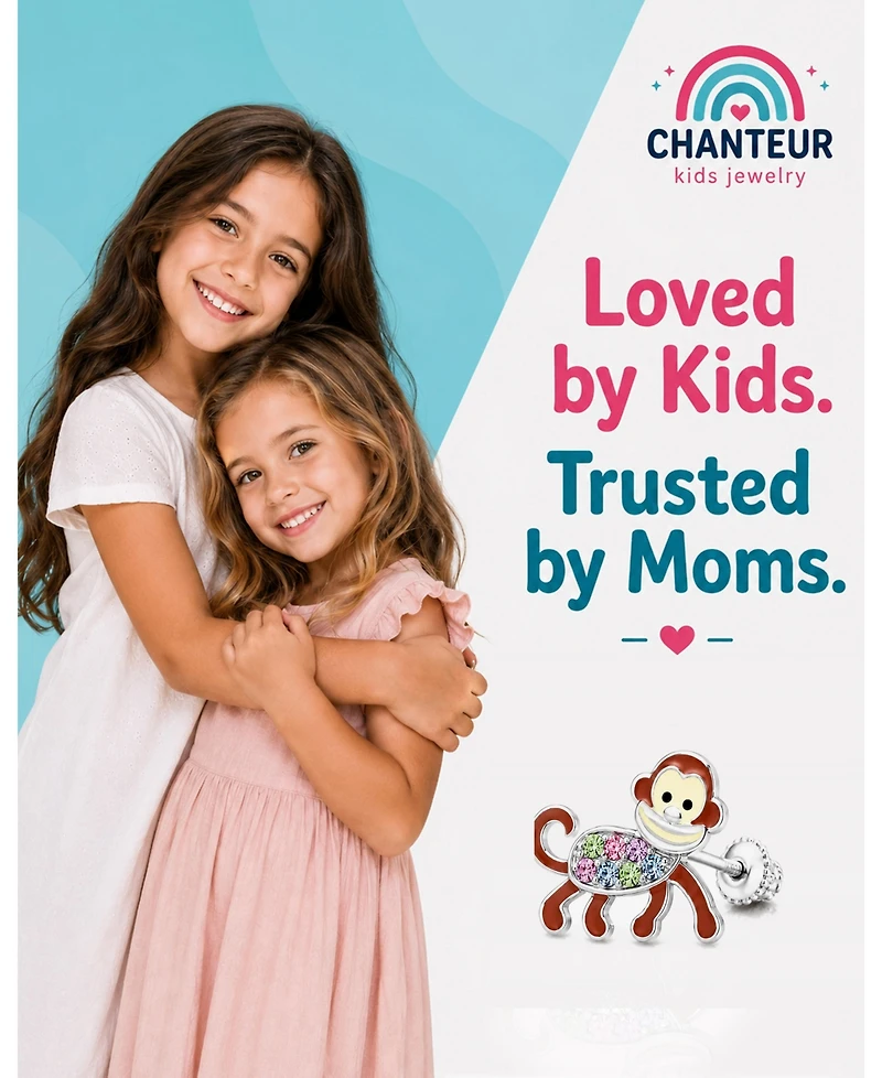 Chanteur Kids Monkey Hypoallergenic Earrings for Girls with Surgical Titanium Screwbacks