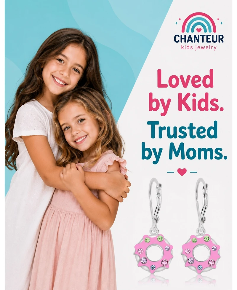 Chanteur Kids Donut Hypoallergenic Earrings for Girls with Sterling Silver Leverbacks