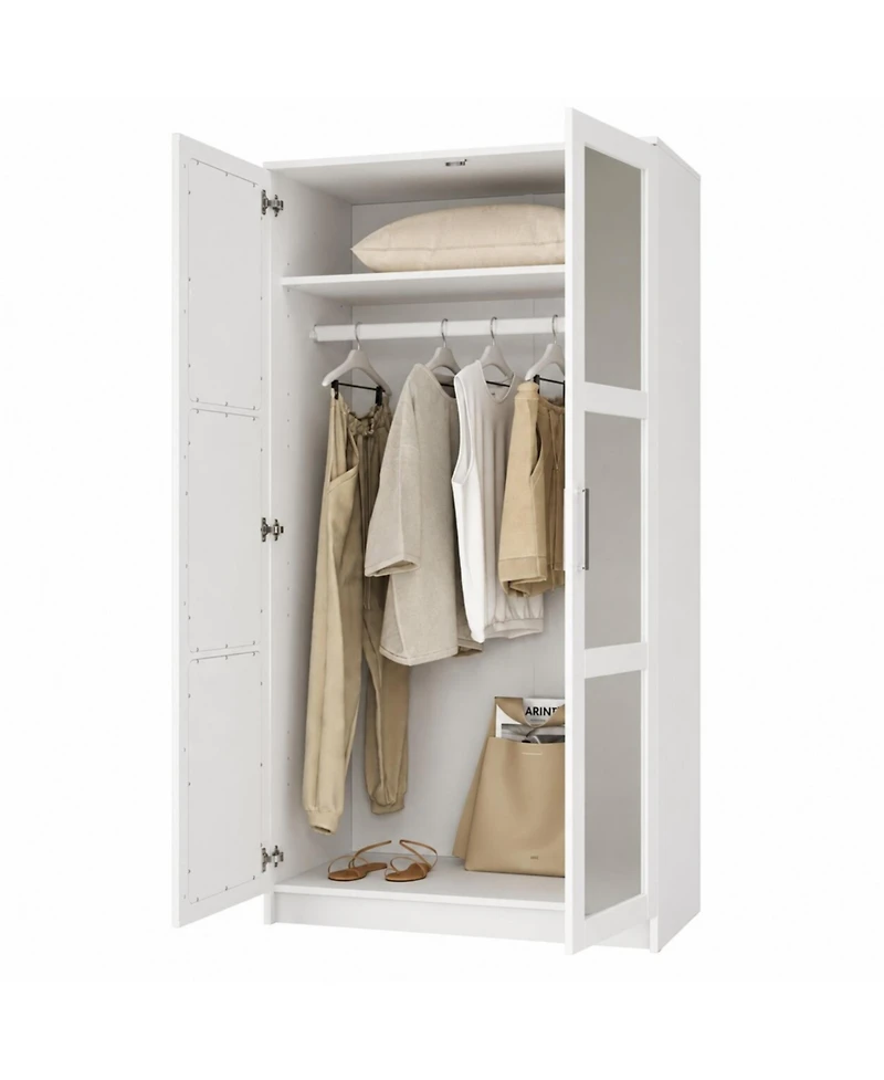 Palace Imports 100% Solid Wood Urban 2-Door Wardrobe Armoire with Mirrored Doors
