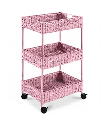 Best Choice Products 3-Tier Water Hyacinth Rolling Utility Cart w/ Weaved Baskets
