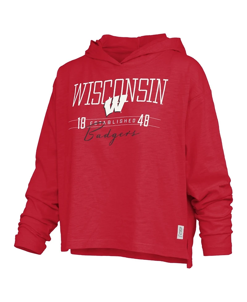 Pressbox Women's Wisconsin Badgers Castillo Slub Oversized Hooded Long-Sleeve T-Shirt