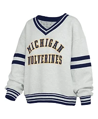 Pressbox Women's Michigan Wolverines Oates V-Neck Tackle Twill Oversized Sweatshirt