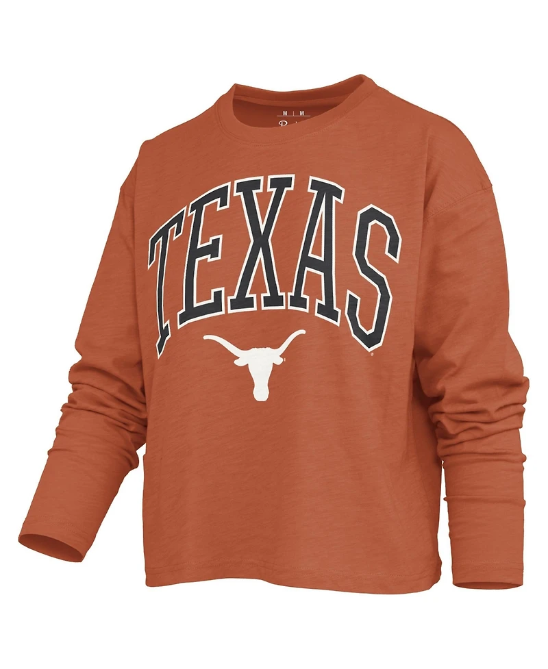 Pressbox Women's Texas Longhorns Motley Boxy Burnout Waist-Length T-Shirt