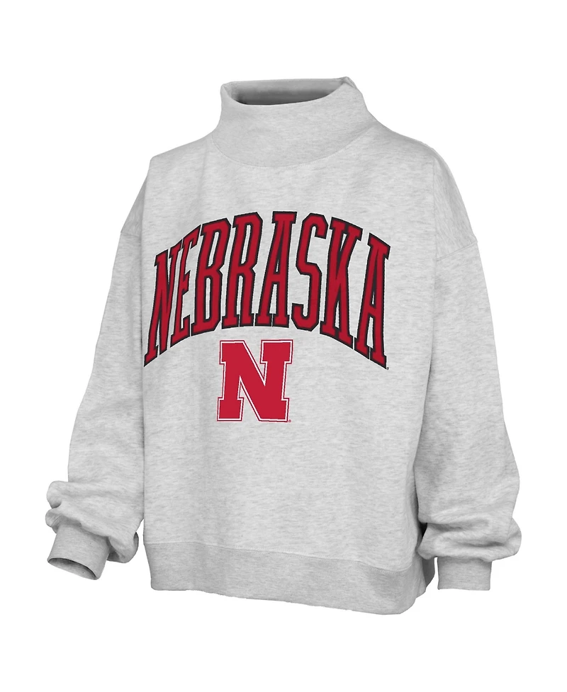 Pressbox Women's Nebraska Huskers Nelson Texture Lingo Mock-Neck Oversized Fleece Sweatshirt