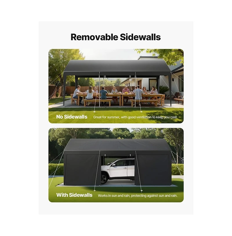 Sugift 10 x 20 Feet Carport Outdoor Car Canopy with Removable Sidewalls and Door Heavy Duty Shelter