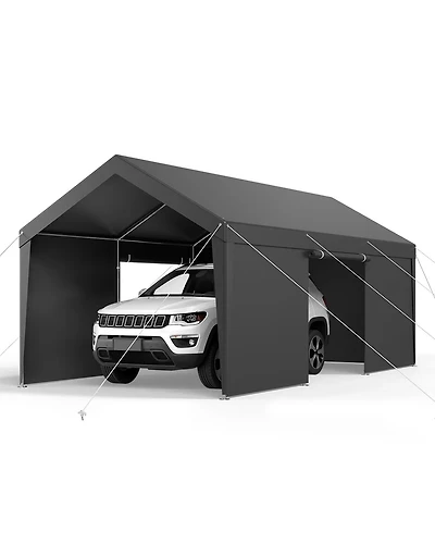 Sugift 10 x 20 Feet Carport Outdoor Car Canopy with Removable Sidewalls and Door Heavy Duty Shelter