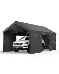 Sugift 10 x 20 Feet Carport Outdoor Car Canopy with Removable Sidewalls and Door Heavy Duty Shelter