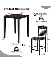 Sugift 3 Piece Counter Height Dining Table Set for 2 with Rubber Wood Frames and Built In Footrests