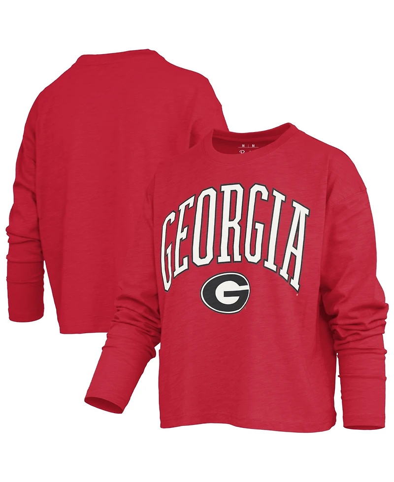 Pressbox Women's Georgia Bulldogs Motley Long-Sleeve Boxy Burnout Cotton-Blend T-Shirt