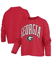 Pressbox Women's Georgia Bulldogs Motley Long-Sleeve Boxy Burnout Cotton-Blend T-Shirt