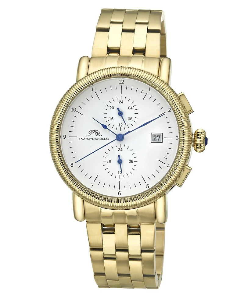 Porsamo Bleu Men's Valor Chronograph Stainless Steel Gold Tone Watch 44 mm