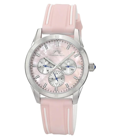 Porsamo Bleu Women's Georgie Multifunction Pink and White Silicone Strap Silver Tone and Pink Mother Of Pearl Dial Watch 39 mm