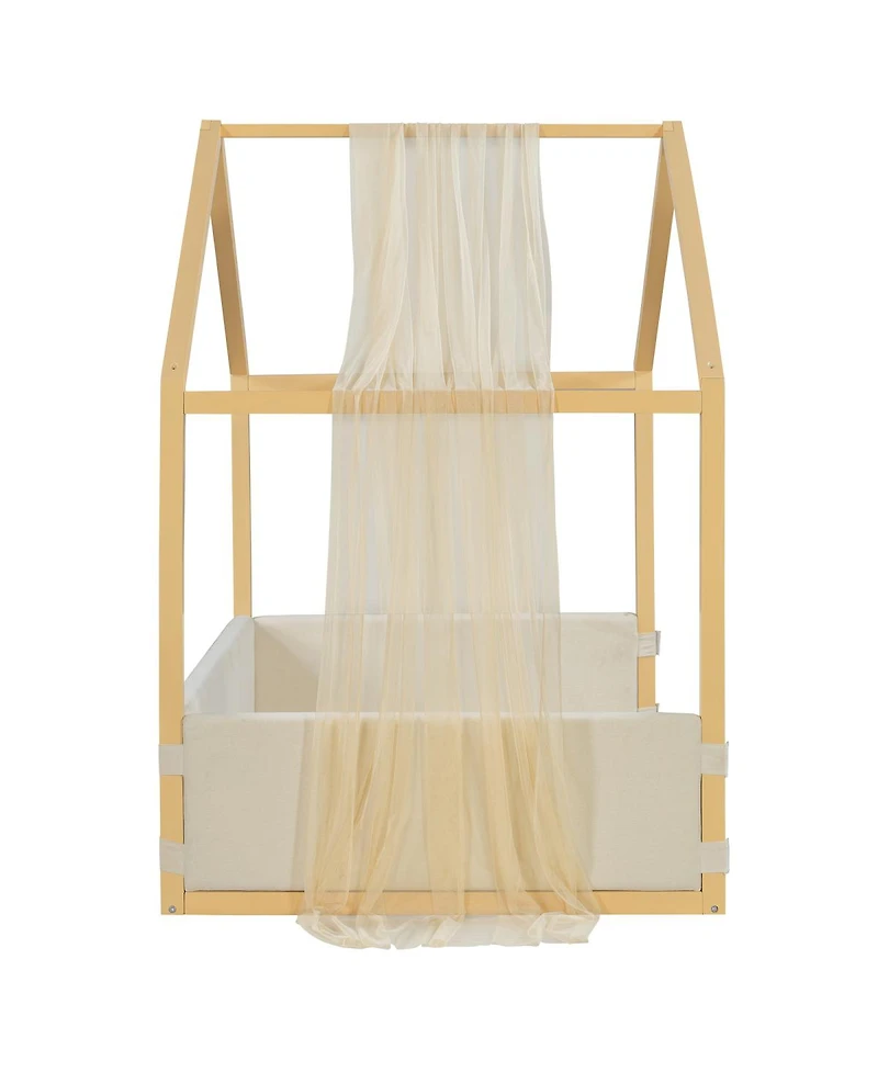 Streamdale Furniture Twin Size Velvet Canopy Bed with Gauze Canopy and Platform Frame