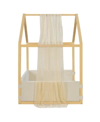 Streamdale Furniture Twin Size Velvet Canopy Bed with Gauze Canopy and Platform Frame