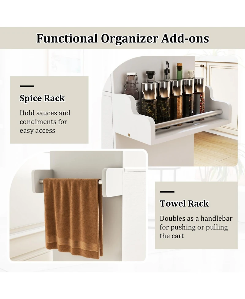 Volenca Rolling Kitchen Island Cart with Storage Shelves and Casters