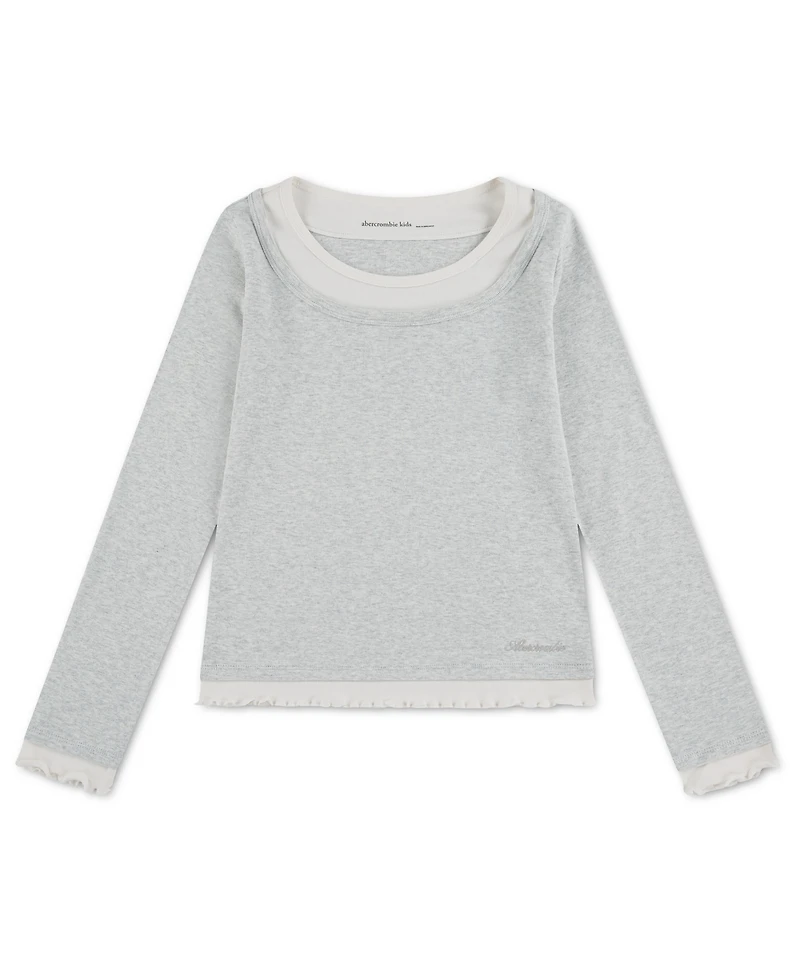 abercrombie kids Girls' 4-16 Twofer Layered Long-Sleeve Ruffled Scoop Neck T-Shirt